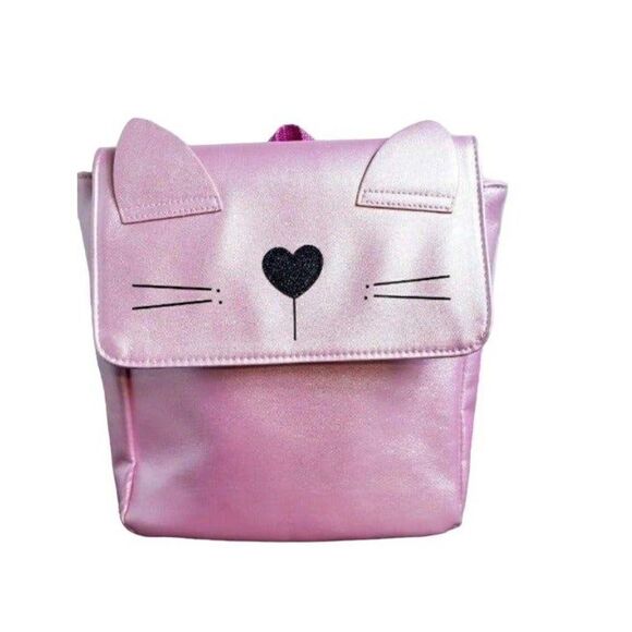 Girls Pink Backpack Kitty Pink Metallic Small Backpack Small Bag - Picture 4 of 5